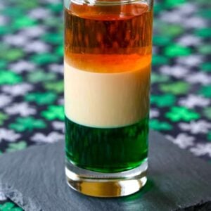An Irish Flag Shot is a layered cocktail recipe