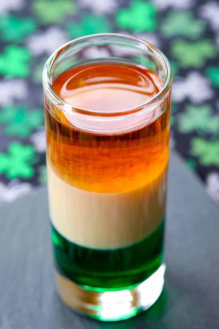 Irish Flag Shot is a layered shot recipe with three layers of liquor