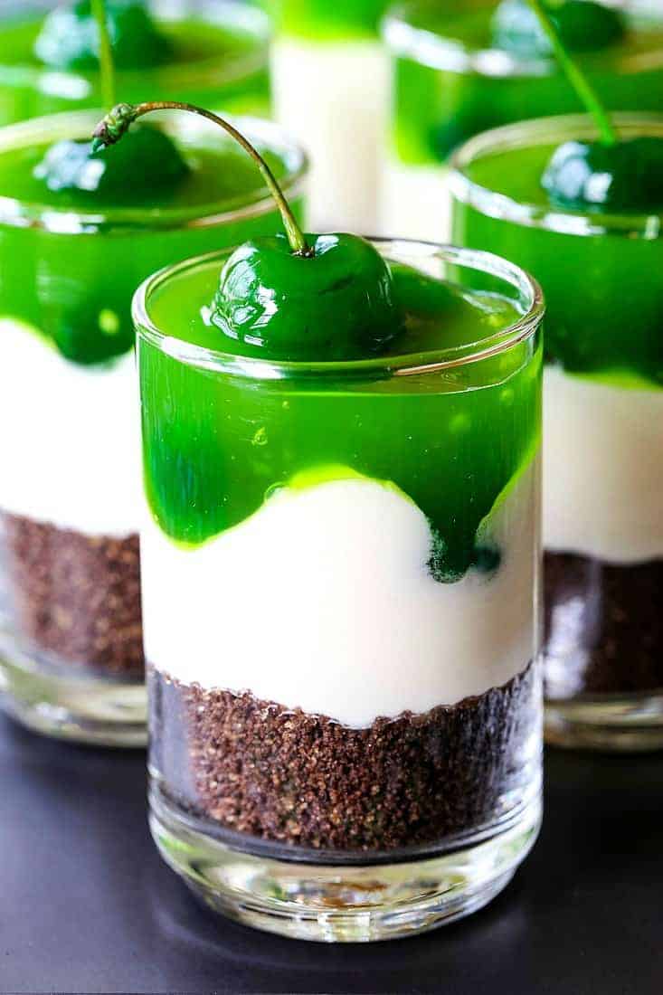 Irish Whiskey Cheesecake Shots are a no bake cheesecake recipe with whiskey