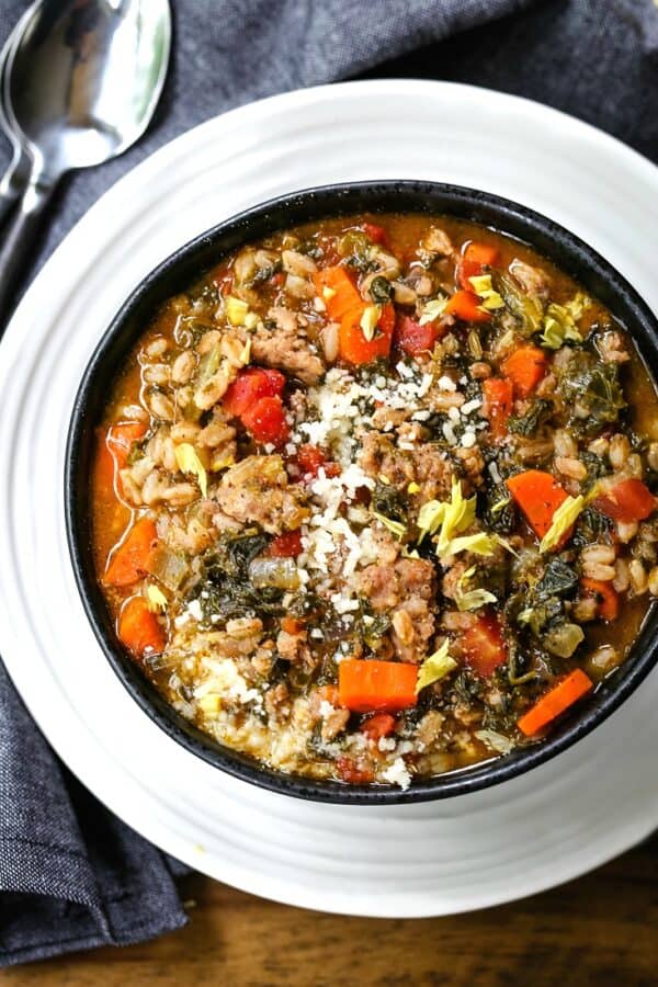 Sausage Soup with Spinach and Farro Mantitlement