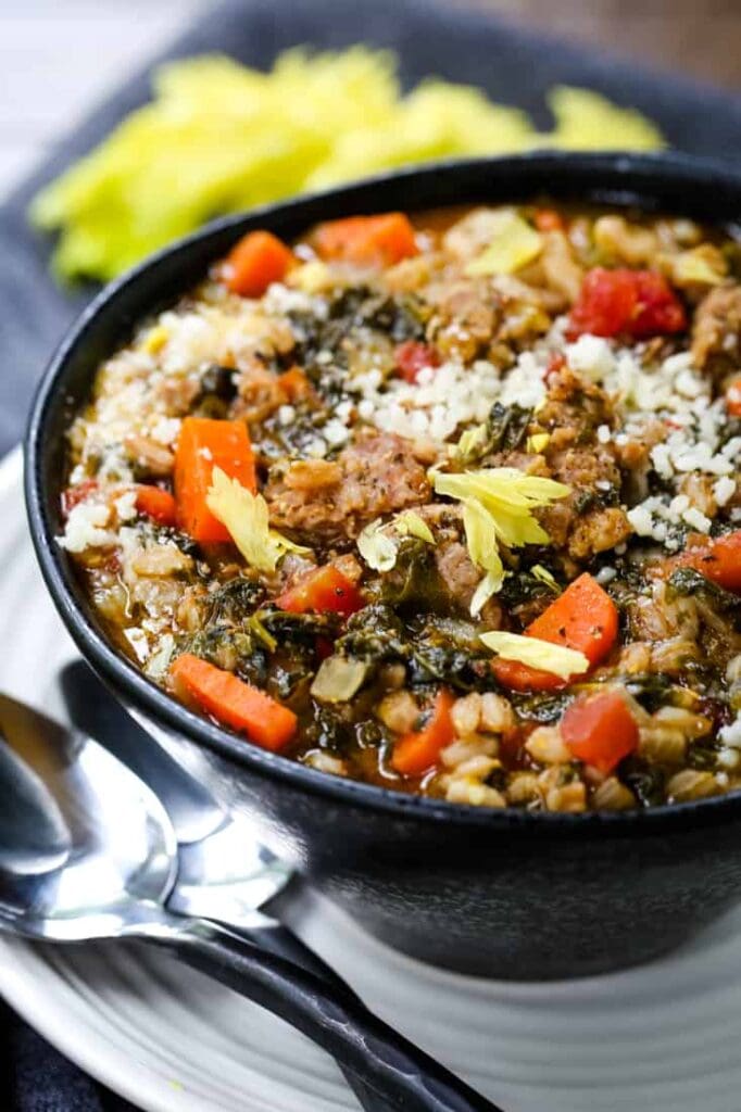 Sausage Soup with Spinach and Farro Mantitlement