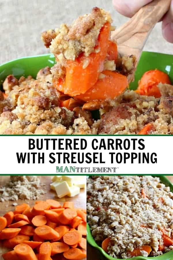 carrots with streusel topping collage for pinterest