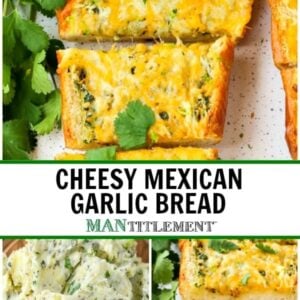 Cheesy Mexican Garlic Bread is an an appetizer or side dish recipe with cheddar cheese