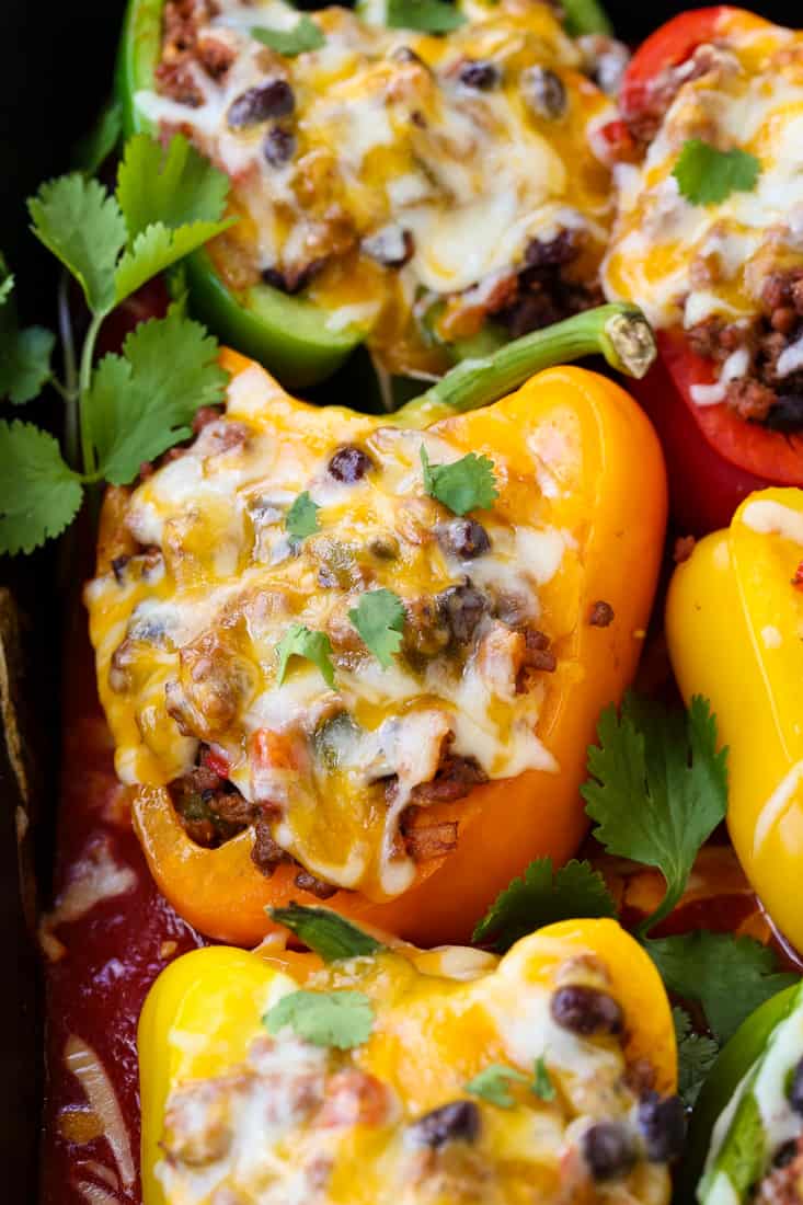 Cheesy Mexican Stuffed Peppers are stuffed peppers that are filled with beef and beans