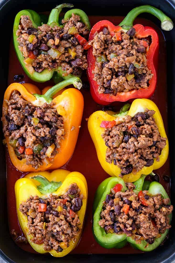 Cheesy Mexican Stuffed Peppers are a stuffed pepper recipe with beef and beans