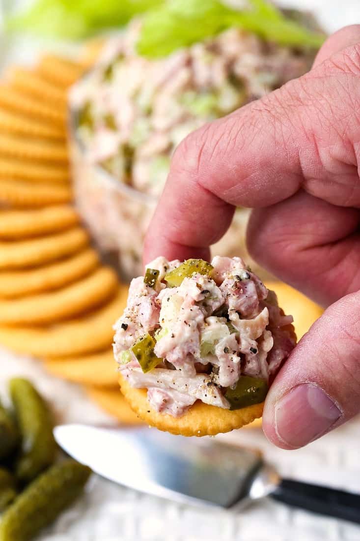 Dill Pickle Ham Salad is an appetizer recipe made with leftover ham and dill pickles