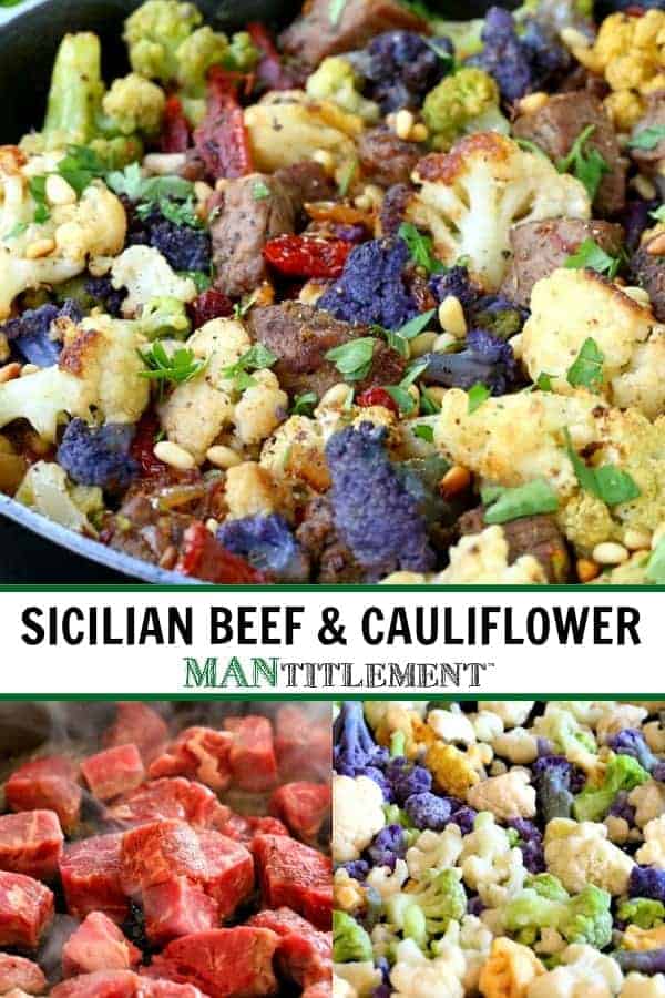 Skillet Sicilian Beef And Cauliflower collage for Pinterest