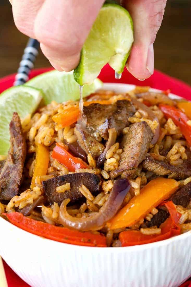 Steak Fajita Fried Rice is a fried rice recipe with beef and onions