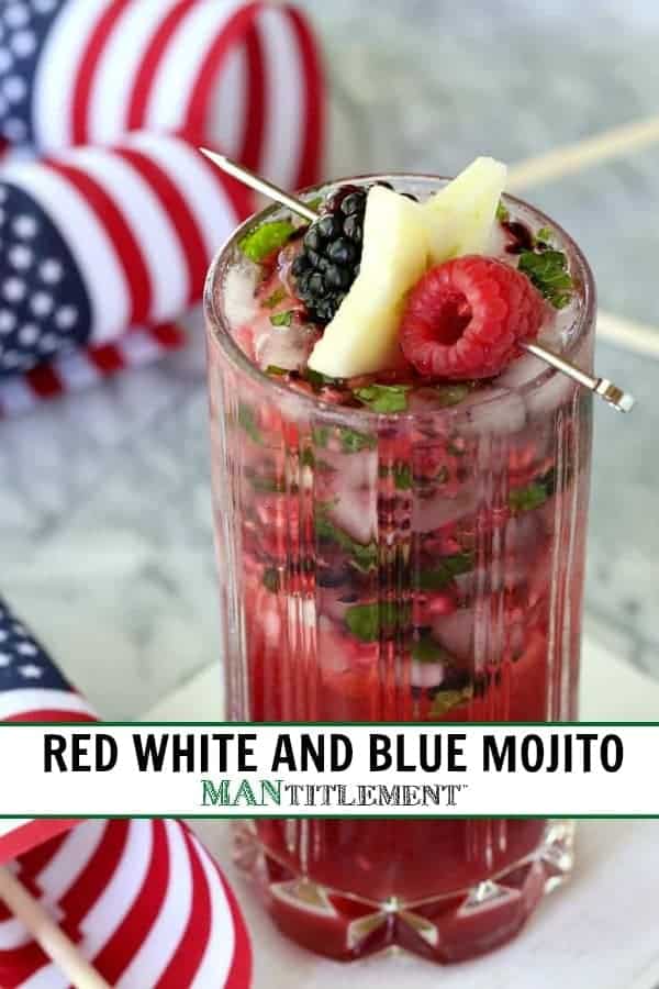 Try a Red White and Blue Mojito for your BBQ this weekend! These fun and festive mojito recipe is going to be a hit with the whole crowd! Red White & Blue Mojito collage for Pinterest