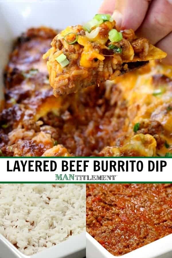 Layered Beef Burrito Dip collage for PInterest