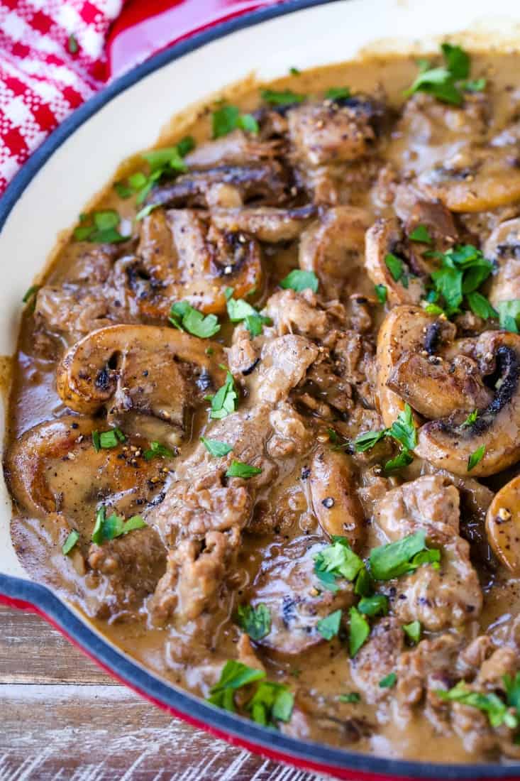 Skillet Beef Marsala is a low carb dinner with shaved beef, mushrooms and cream