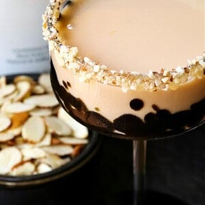 creamy almond cocktail with crunchy almond rim