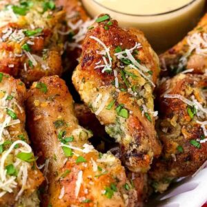 Garlic Parmesan Chicken Wings with dressing on the side