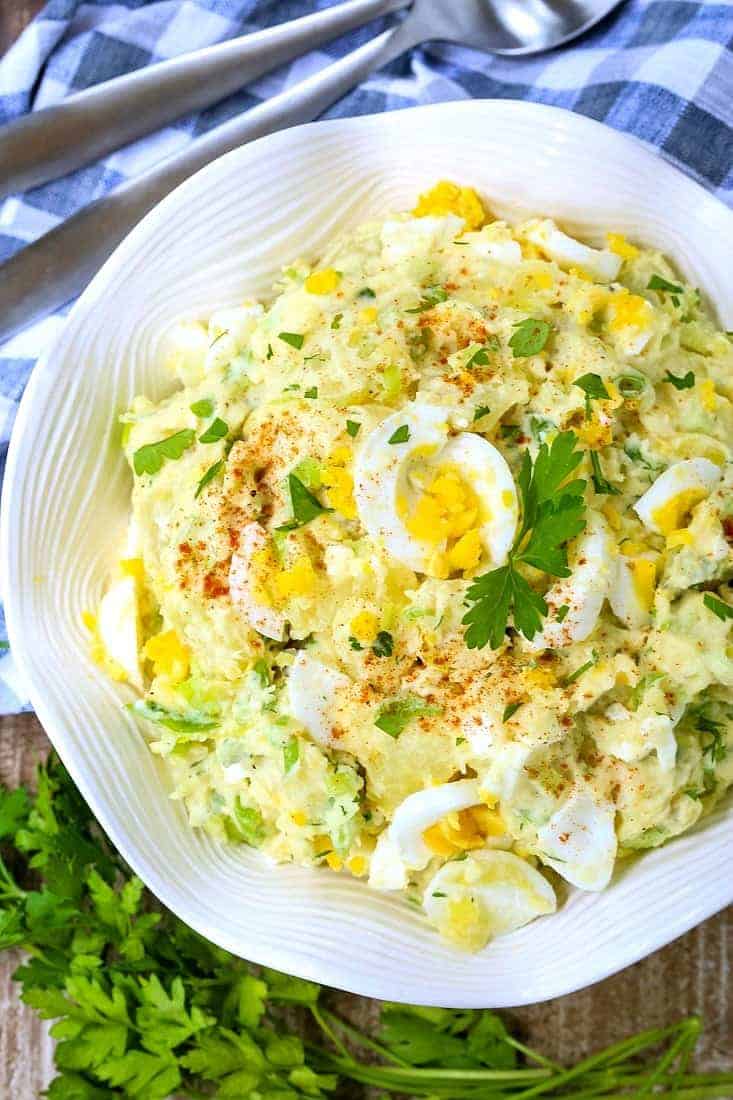 Classic Potato Salad is an all-time favorite side dish! A creamy, tangy, super flavorful potato salad that's perfect every time you make it! Classic Potato Salad is a potato salad recipe made with hard boiled eggs