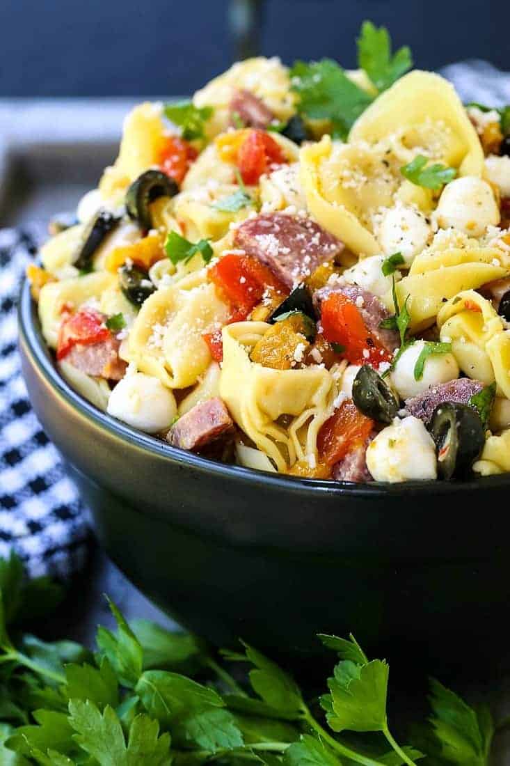 Italian Pasta Salad is a pasta recipe made with tortellini and a creamy Italian dressing