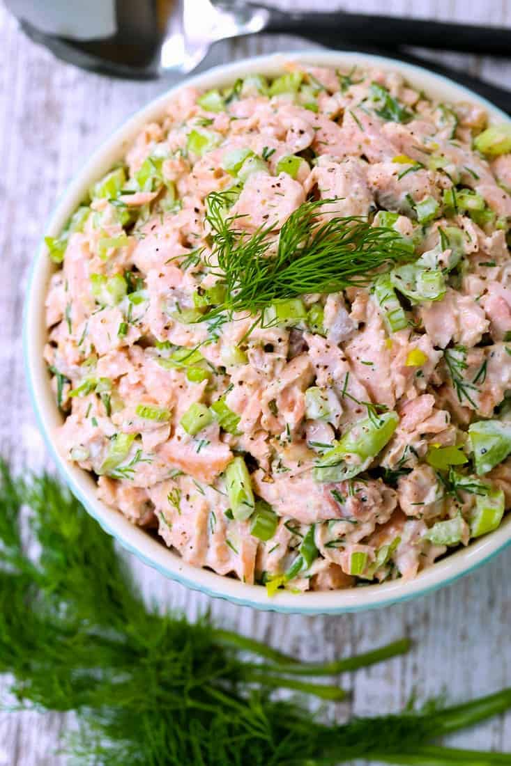 Salmon salad Recipe is a salmon recipe with mayonnaise, dill and celery