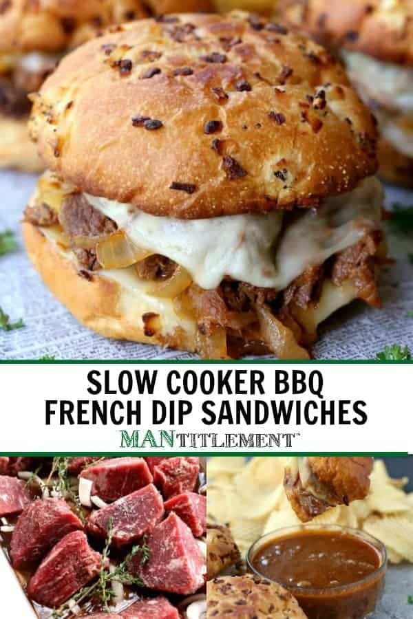 Slow Cooker BBQ French Dip Sandwiches collage for Pinterest