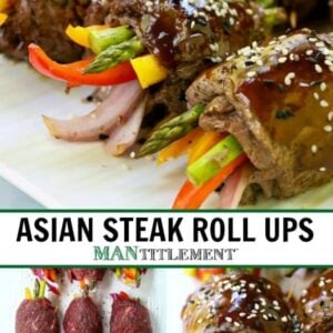 Asian Steak Roll Ups collage for Pinterest
