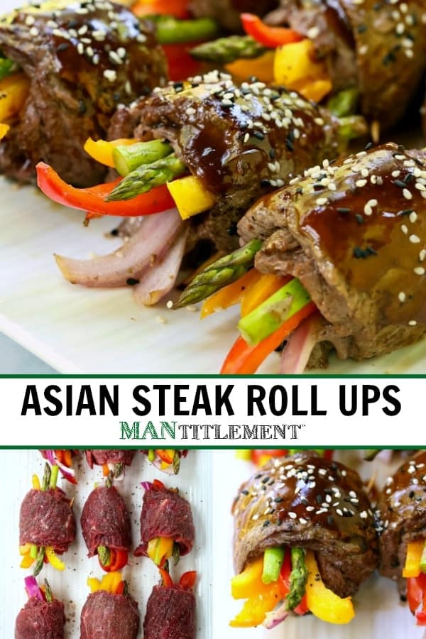 Asian Steak Roll Ups collage for Pinterest