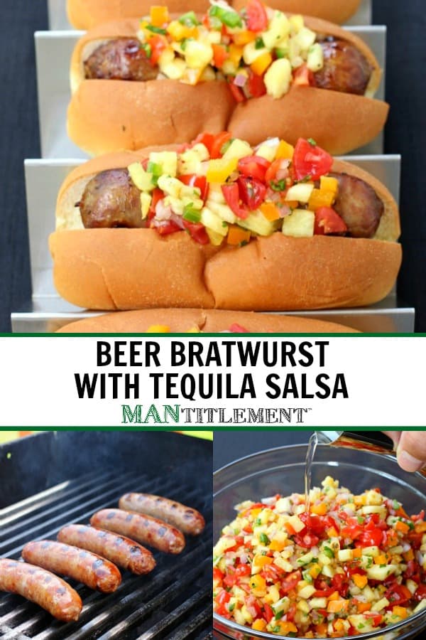 Beer Bratwurst with Tequila Salsa collage for Pinterest