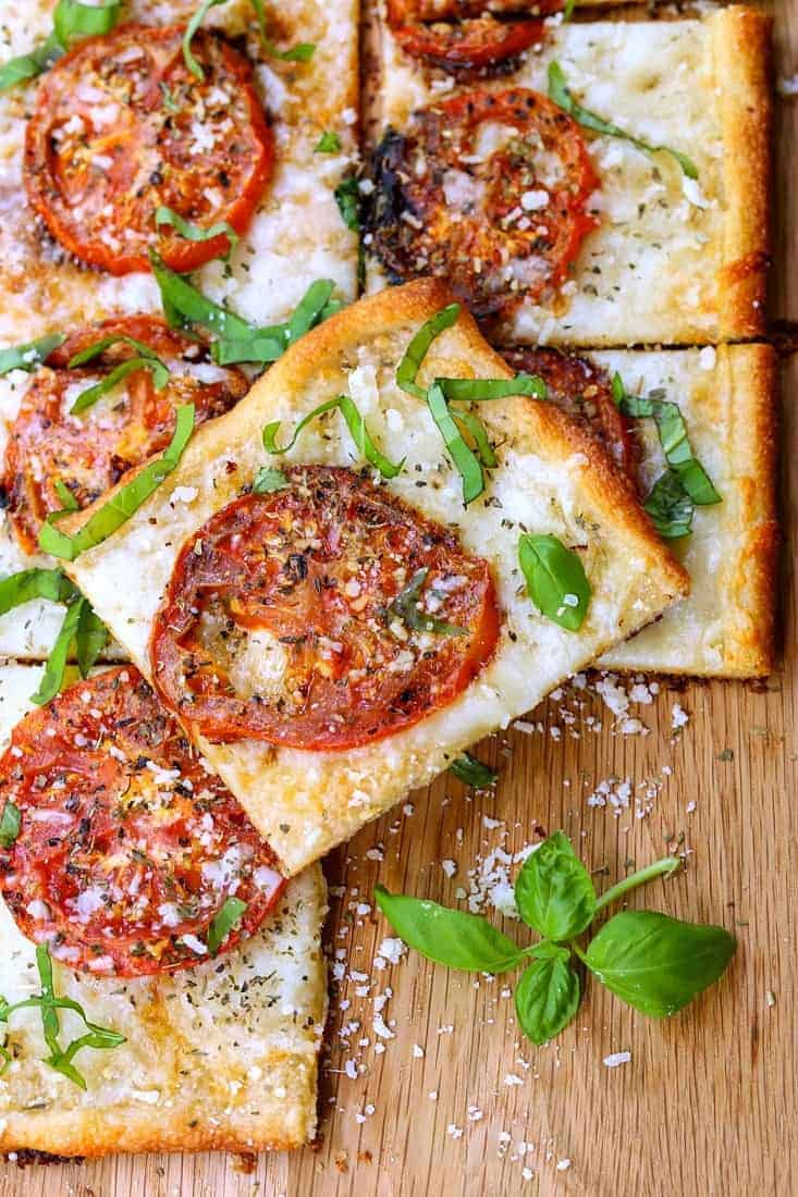 Roasted Tomato Basil Pizza is a pizza recipe with fresh tomatoes