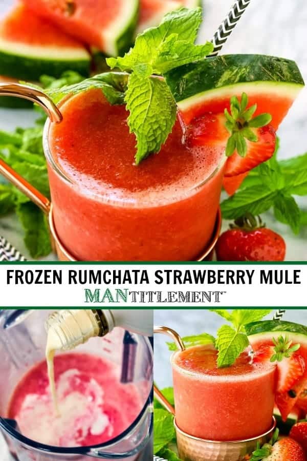 Frozen RumChata Strawberry Mule collage for pinterest