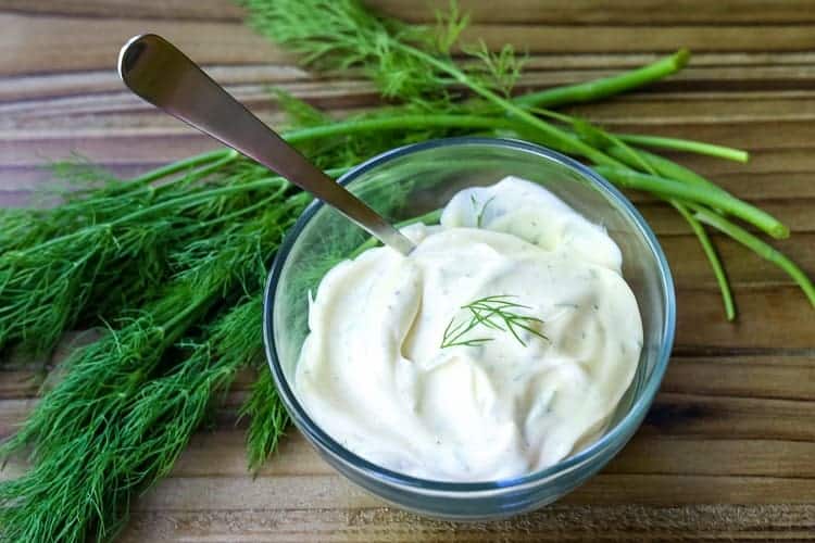 Hamburger Lettuce Wraps are topped with a dill mayonnaise