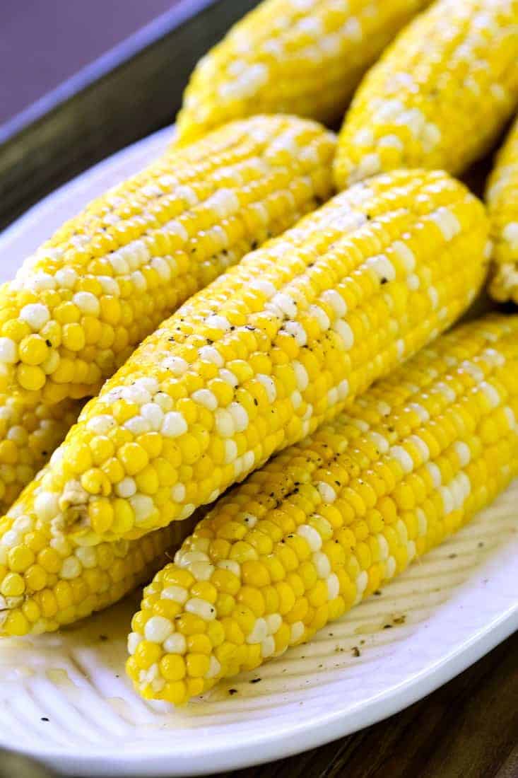 Oven Roasted Corn on the Cob has less mess than shucking corn before cooking