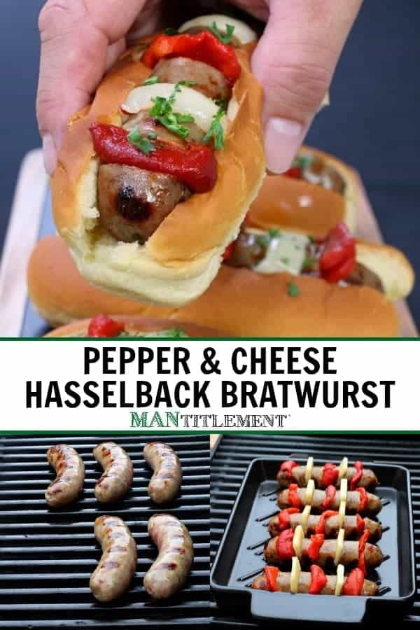 Pepper & Cheese Hasselback Brats are a bratwurst recipe that's stuffed with cheese and peppers