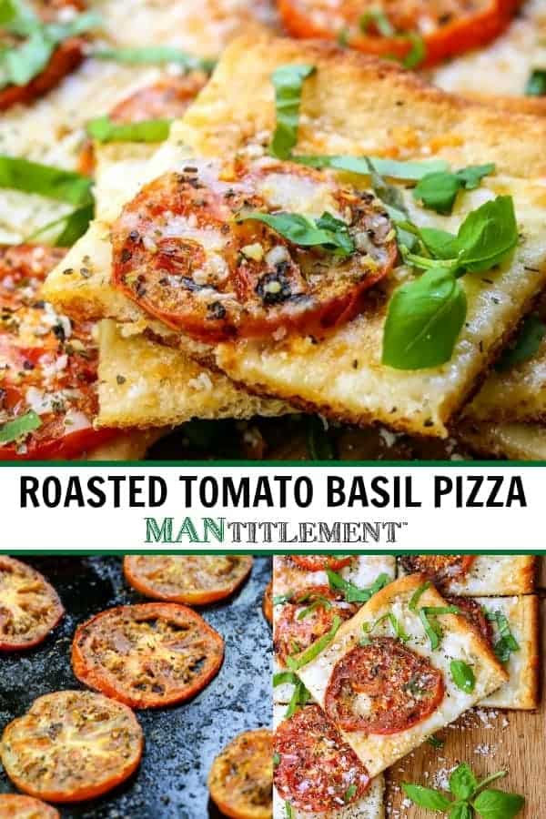 Roasted Tomato Basil Pizza is an easy dinner recipe using fresh tomatoes