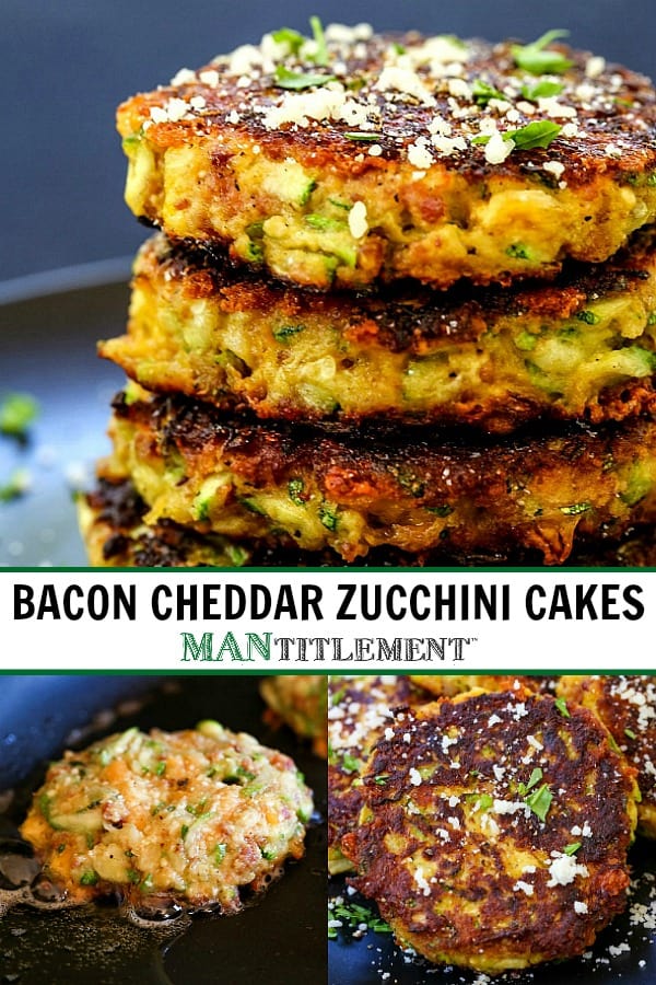 bacon cheddar zucchini cakes collage for pinterest