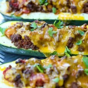 Beefy Taco Zucchini Boats are a zucchini recipe stuffed with beef and cheese