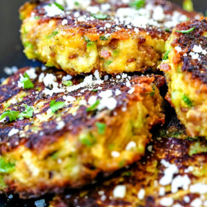 zucchini cakes with bacon and cheese on plate
