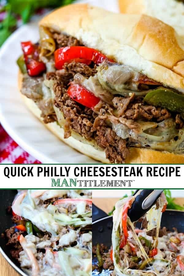 Quick Philly Cheesesteak Recipe collage for Pinterest