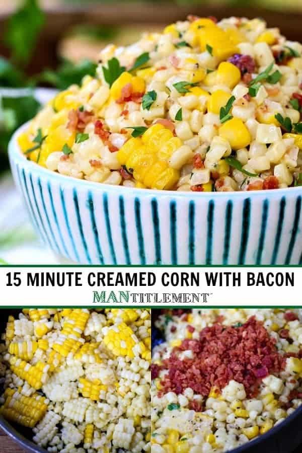 creamed corn with bacon collage for pinterest