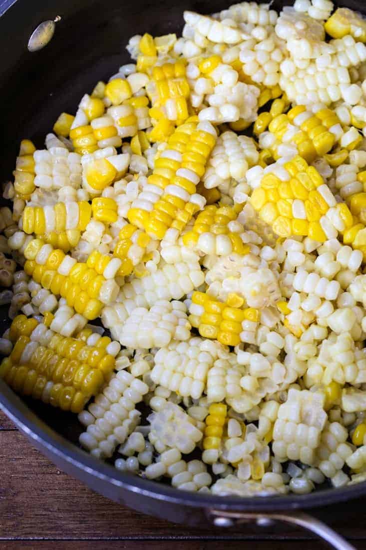 corn cut from the cob in a skillet