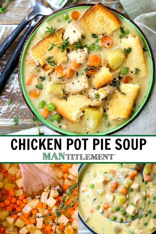 chicken pot pie soup collage for pinterest