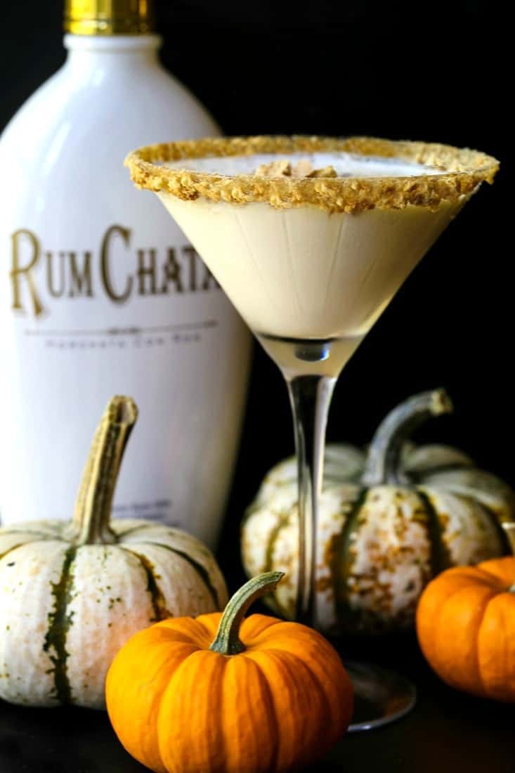 pumpkin cheesecake martini with a Rumchata bottle