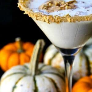 rumchata pumpkin cheesecake martini with graham crackers on top