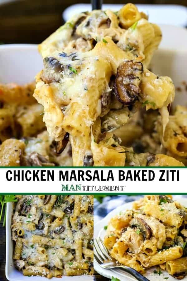 chicken marsala baked ziti collage for pinterest