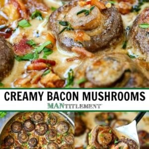 creamy bacon mushrooms collage for pinterest