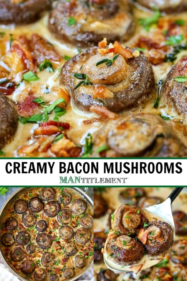 creamy bacon mushrooms collage for pinterest