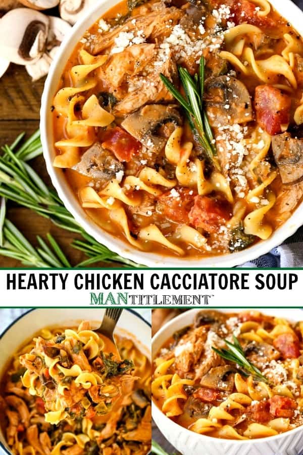hearty chicken cacciatore soup collage for pinterest