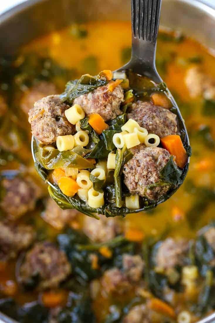 italian wedding soup is a soup recipe with meatballs, vegetables and pasta