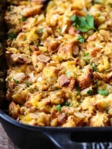 pineapple stuffing recipe in a black baking dish