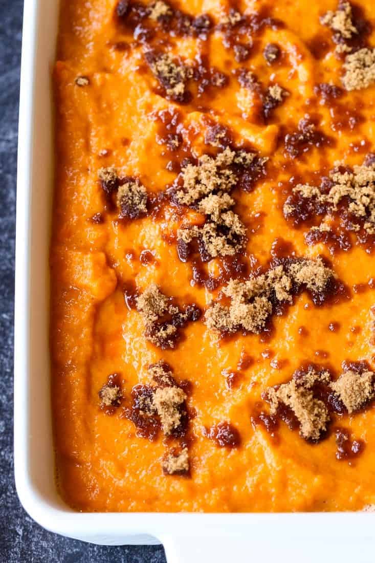 Carrot Soufflé with brown sugar on top before baking