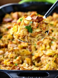 pineapple stuffing on a serving spoon