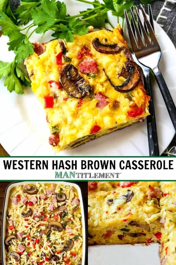 hash brown casserole with ham collage for pinterest