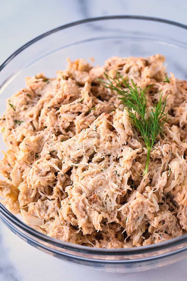 crab salad in a bowl with fresh dill