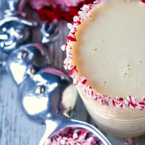 eggnog cocktail recipe with a peppermint rim